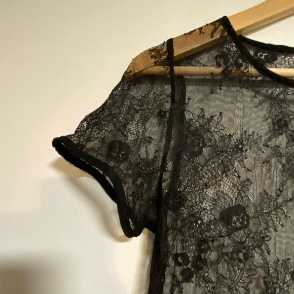 Xhilaration Black Sheer Lace Midi Dress XS Floral Mesh Overlay - Picture 5 of 10